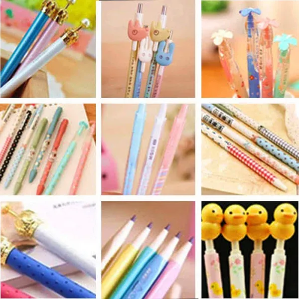 ZIJING 15pcs Cartoon School Kids Kawaii Korean Mechanical Pencil Set