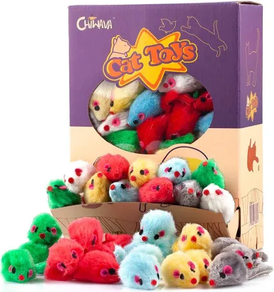 Chiwava 41 Furry Cat Toy Mice Rattle Small Mouse Kitten Interactive Play Assorted