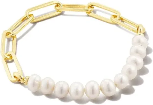 Kendra Scott Ashton Gold Half Chain Bracelet in White Pearl, Fashion Jewelry For Women