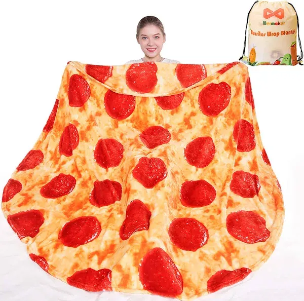 mermaker Pepperoni Pizzas Blanket 2.0 Double Sided 71 inch for Adult and Kids, Pizzas Blanket Adult Size, Realistic Food Blanket, 285 GSM Pizzas Blanket, Funny Gifts for Teenage Boys and Girls