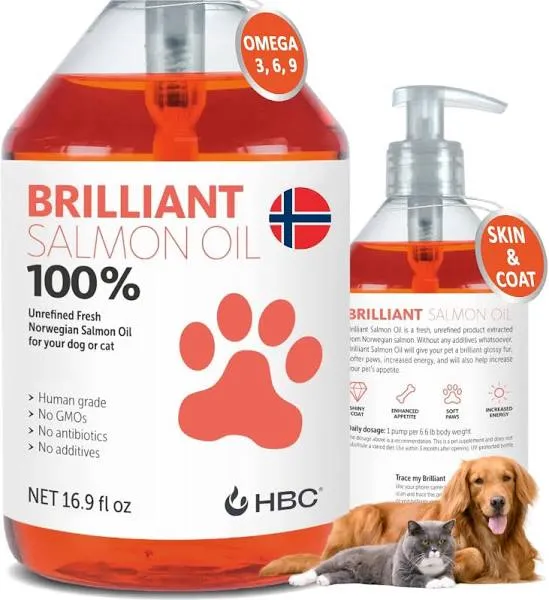 Salmon Oil for Dogs Healthy Skin &amp; Coat Natural Norwegian OMG3 Fish Oil 2x16.9oz