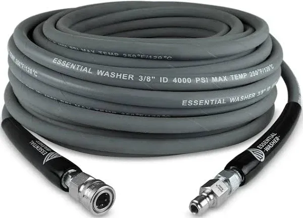 ESSENTIAL WASHER 3/8 50 ft Pressure Washer Hose 50 ft - Power Washer Hose 50 ft - Flexible Pressure Washer Hose Includes Stainless Steel Fittings - Makes Great Pressure Washer Replacement Hose