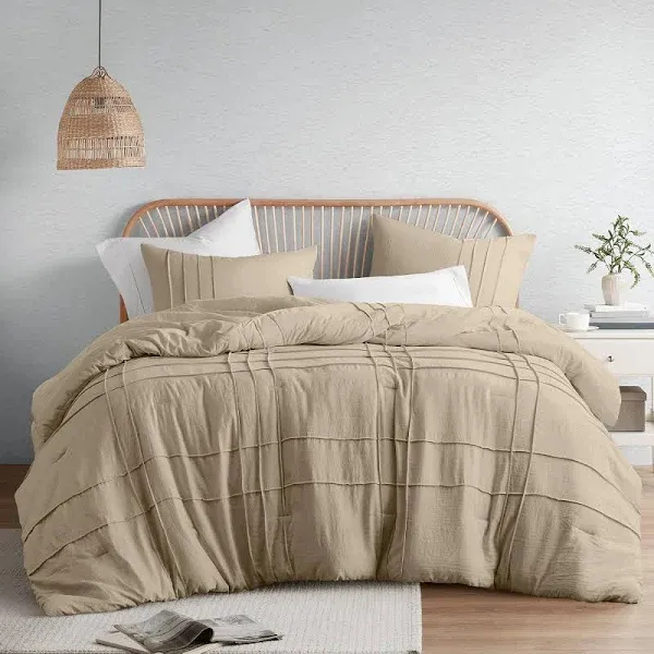 Comfort Spaces Size Duvet Cover Set 3 Pieces Pintuck Pleated Duvet Cover