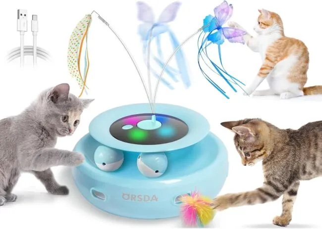 3-In-1 Interactive Rechargeable Cat Toy -Moving Feather Butterfly Track Ball Toy