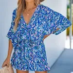 Cupshe Abstract Print Drawstring Romper - Blue - S