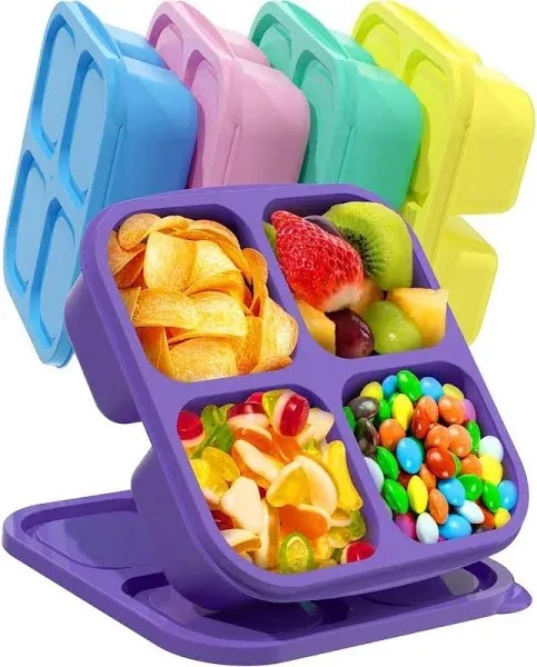 5 Pcs Bento Snack Containers, Reusable 4 Compartment Divided Food Storage Containers, Divided Lunchable Container for School, Work and Travel (5 Color)