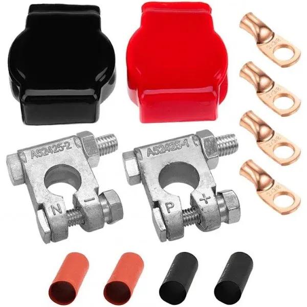 Ampper Military Spec Battery Terminal Top Post Kit with Cover, 4 Copper Lugs and Heatshrink for Marine Car Boat RV Vehicles and More (Kit)