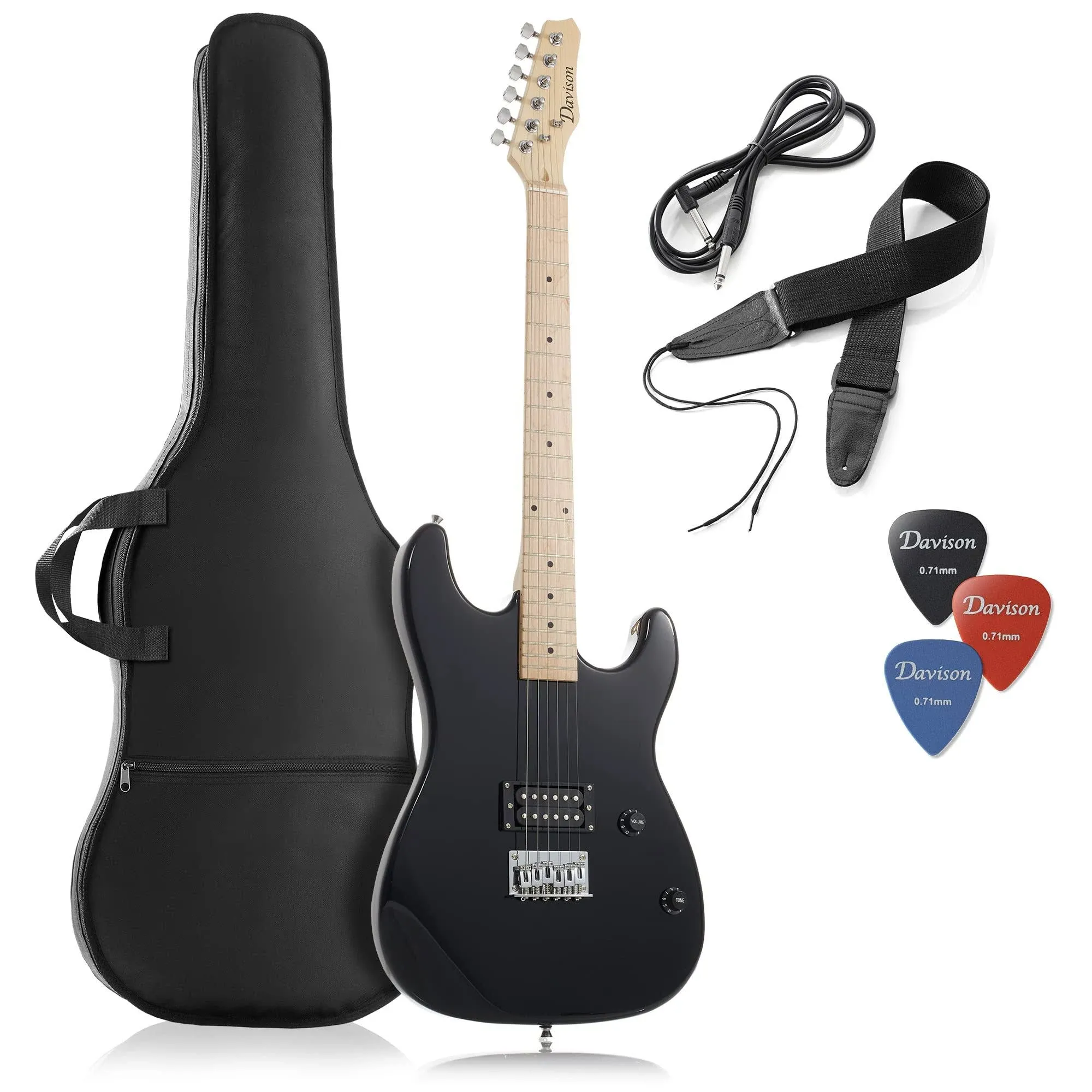 Davison Guitars 39" Full Size Electric Guitar in Black - Right Handed Beginner ...