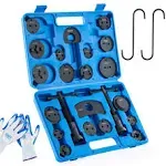 Orion Motor Tech Brake Caliper Wind Back Tool Kit, 24pc Brake Caliper Compression Tool Set with Thrust Bolt Assemblies Retaining Plates Caliper Hangers 18 Disc Adapters, Brake Caliper Tool, Blue Case