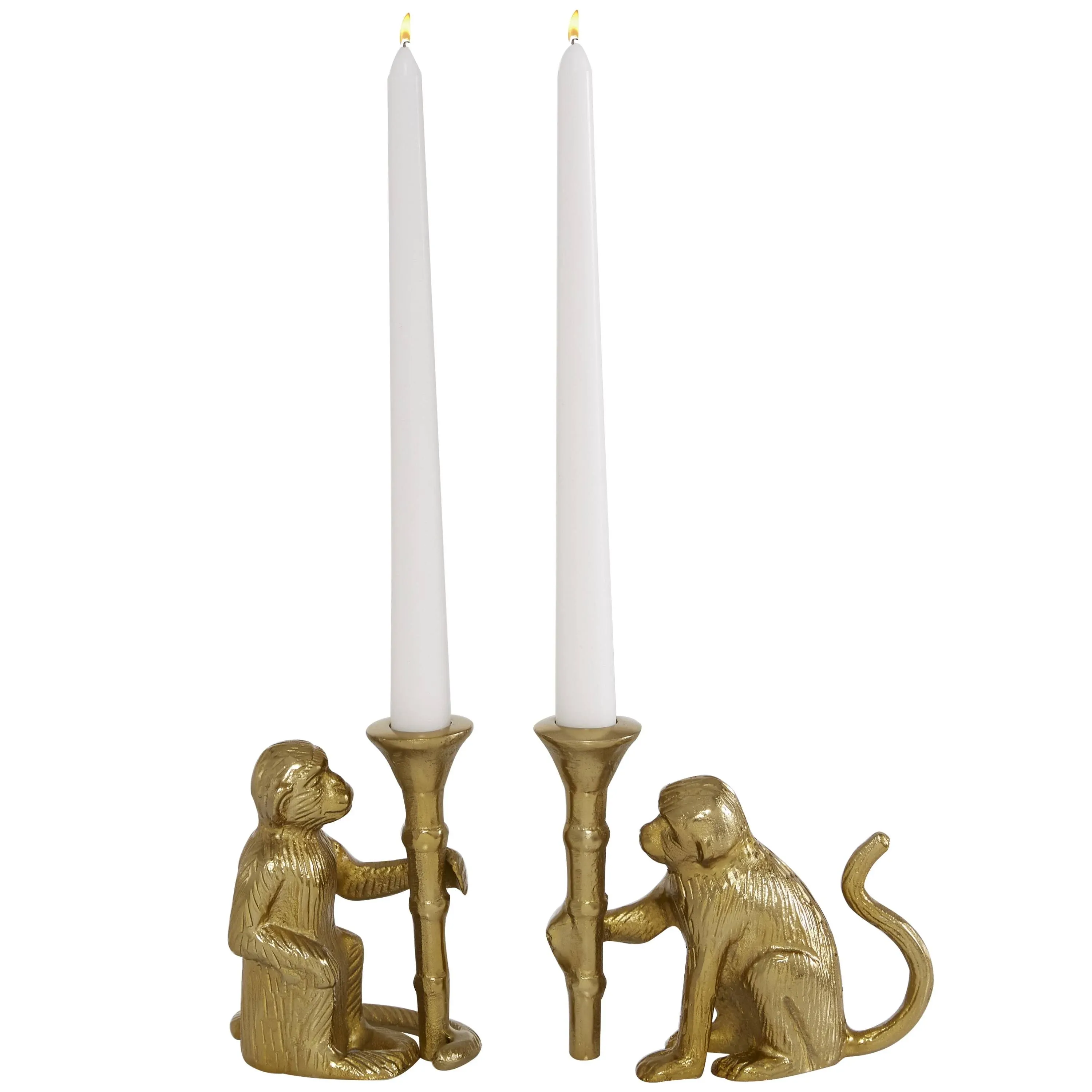 Marisol + Daisy Glam 5" Monkey Candle Holder in Aluminum (Set of 2) - Gold