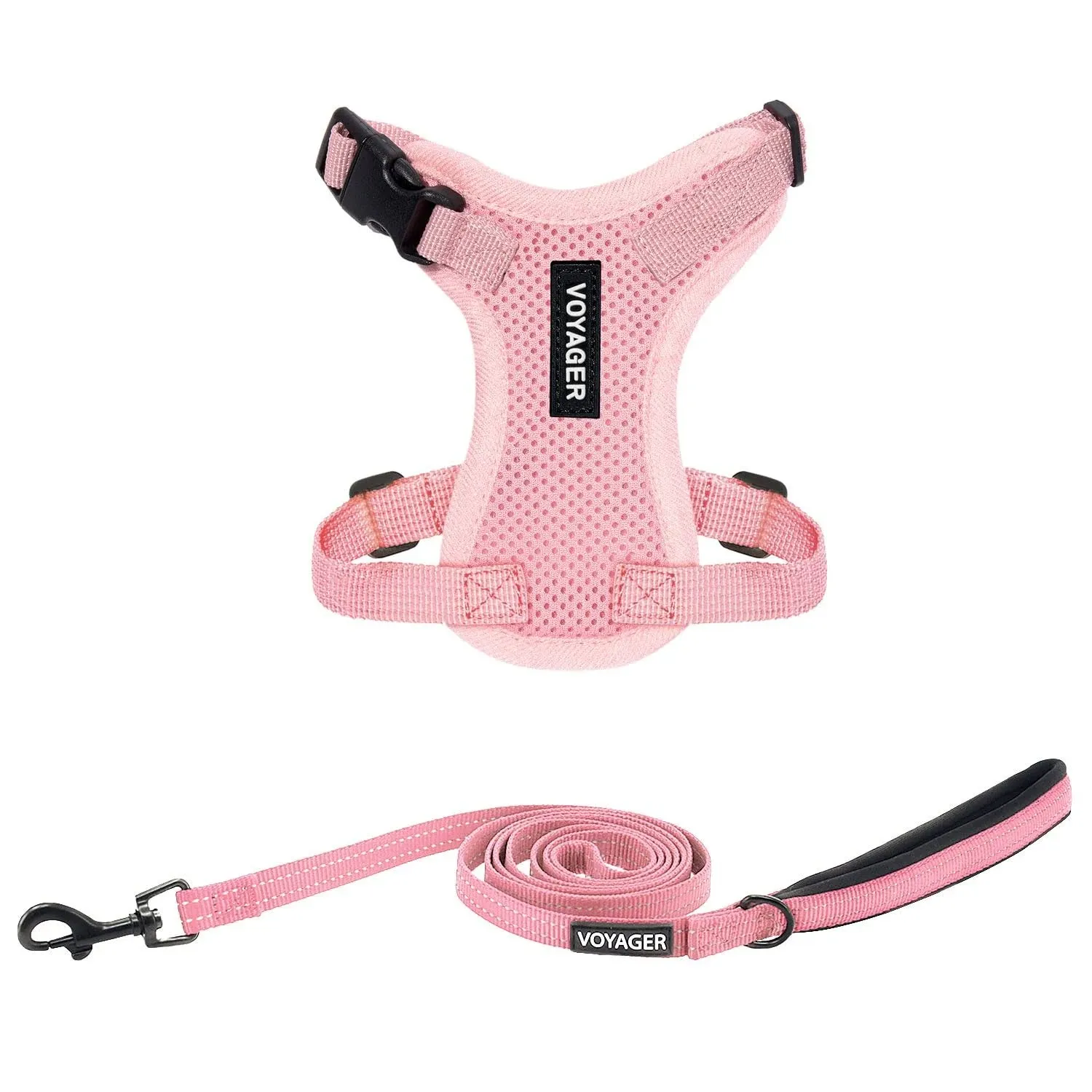 Voyager Step-in Lock Adjustable Cat Harness w. Cat Leash Combo Set with Neoprene Handle 5ft - Supports Small, Medium and Large Breed Cats by Best Pet Supplies - Pink, XXS