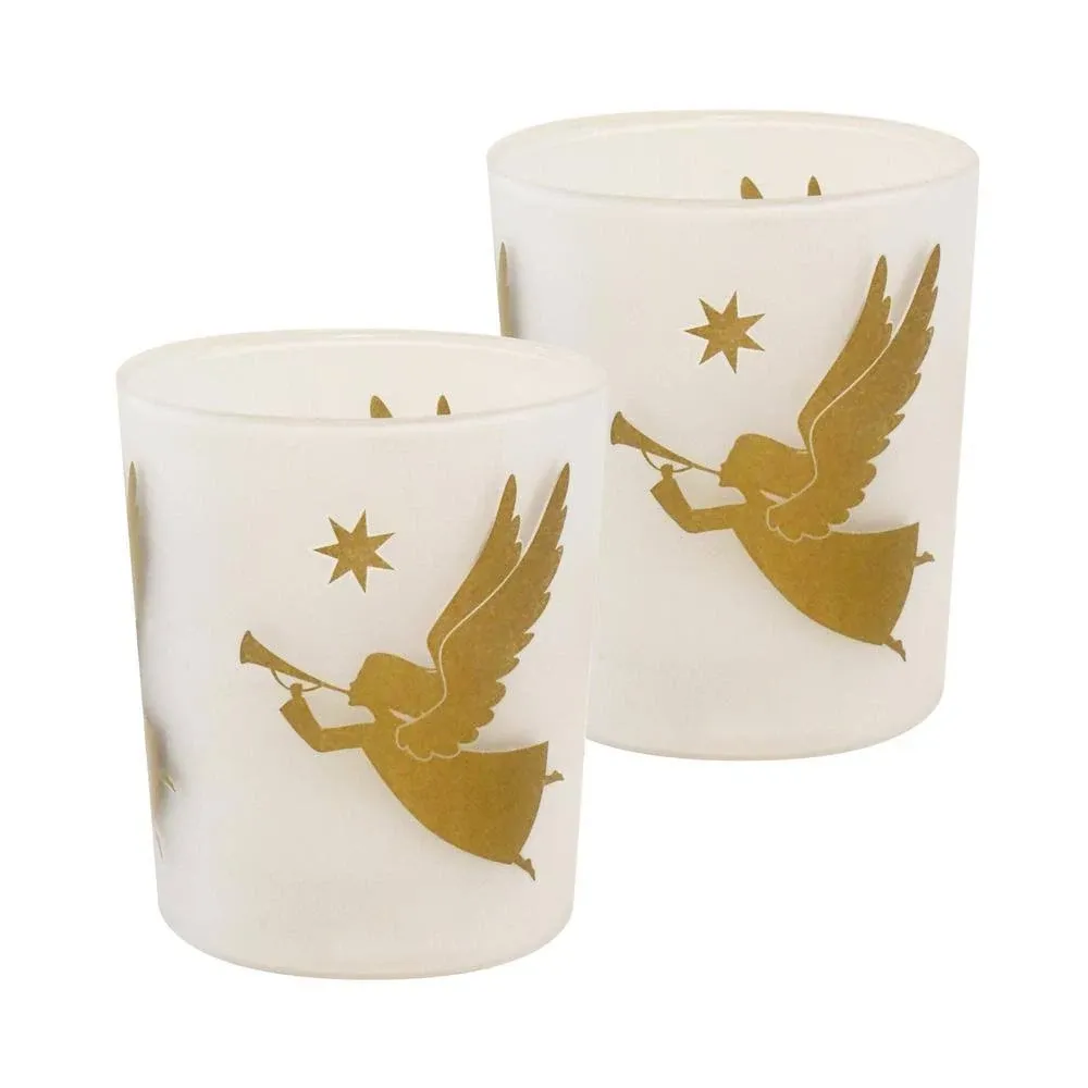 Battery Operated Glass LED Candles, Gold Angels - Set of 2