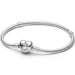 Pandora Sterling Silver Bracelet w/ Heart Clasp, 19cm