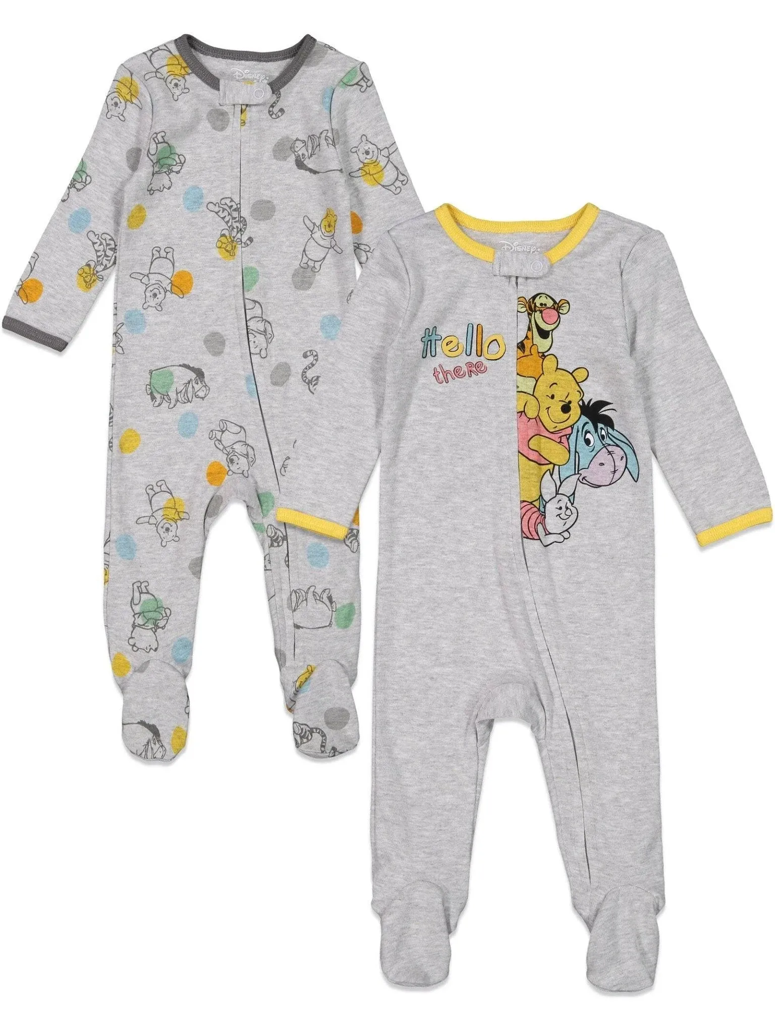 Disney Winnie The Pooh Infant Baby Boys 2 Pack Zip Up Sleep N' Plays The / Grey 24 Months