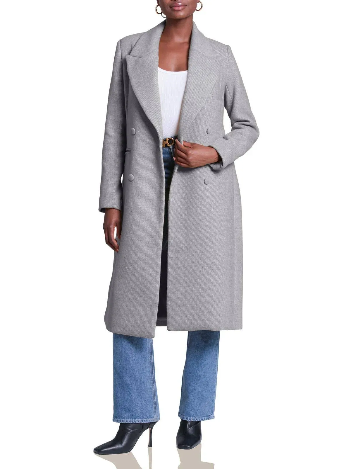 Womens Double-Breasted Structured Wool Coat