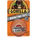 Gorilla Tough & Clear, Double Sided Mounting Tape, Weatherproof, 1" x 60", Clear, (Pack of 2)