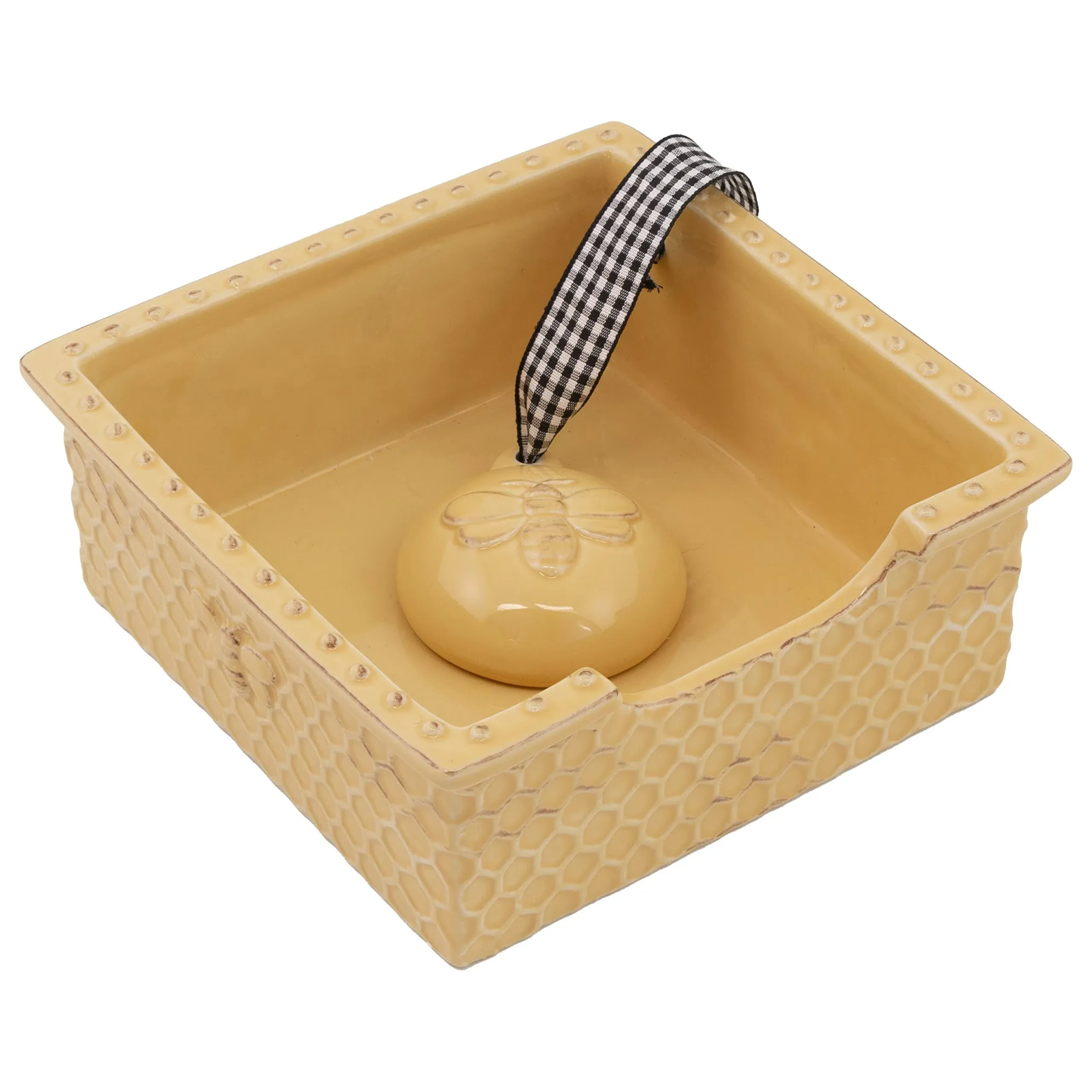 Boston International Embossed Stoneware Napkin Holder Caddy, Cocktail Size, Honeycomb