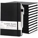 feela 12 Pack Notebooks Journals Bulk, Hardcover Notebook Classic Ruled Lined Journals with Pen Holder for Women Girls School Business Supplies, with 12 Black Pens, 120 GSM, 5.1”x8.3”, A5, Aqua