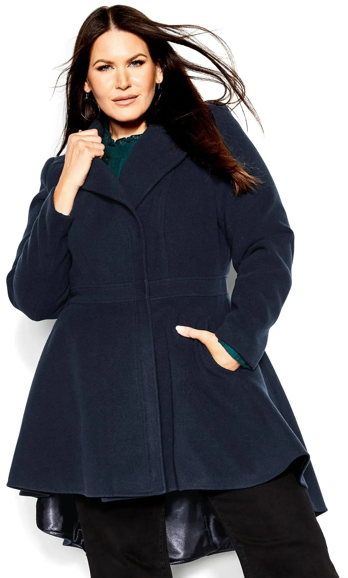 City Chic Women's Plus Size Hi Lo Frill Coat