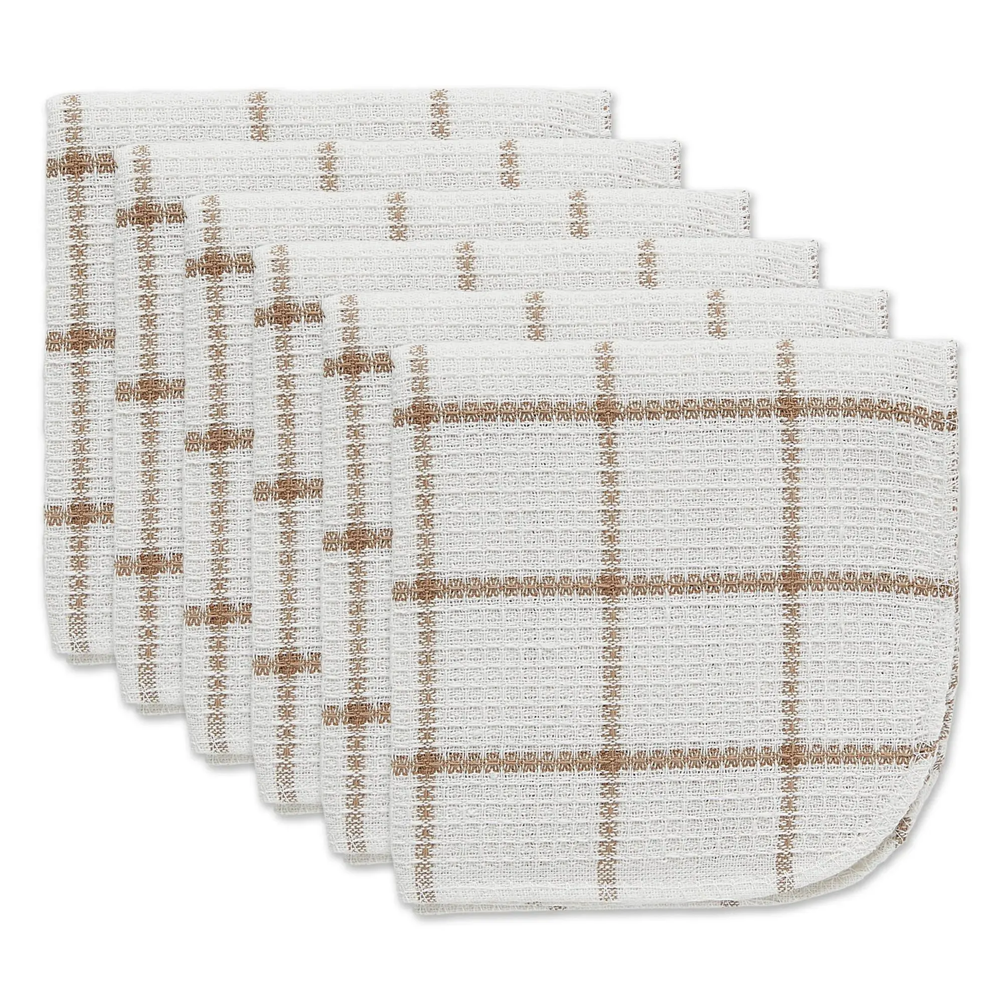 DII Scrubber Dishcloths Collection Windowpane Dishrag Set, 12x12, White/Stone Stripe, 6 Piece