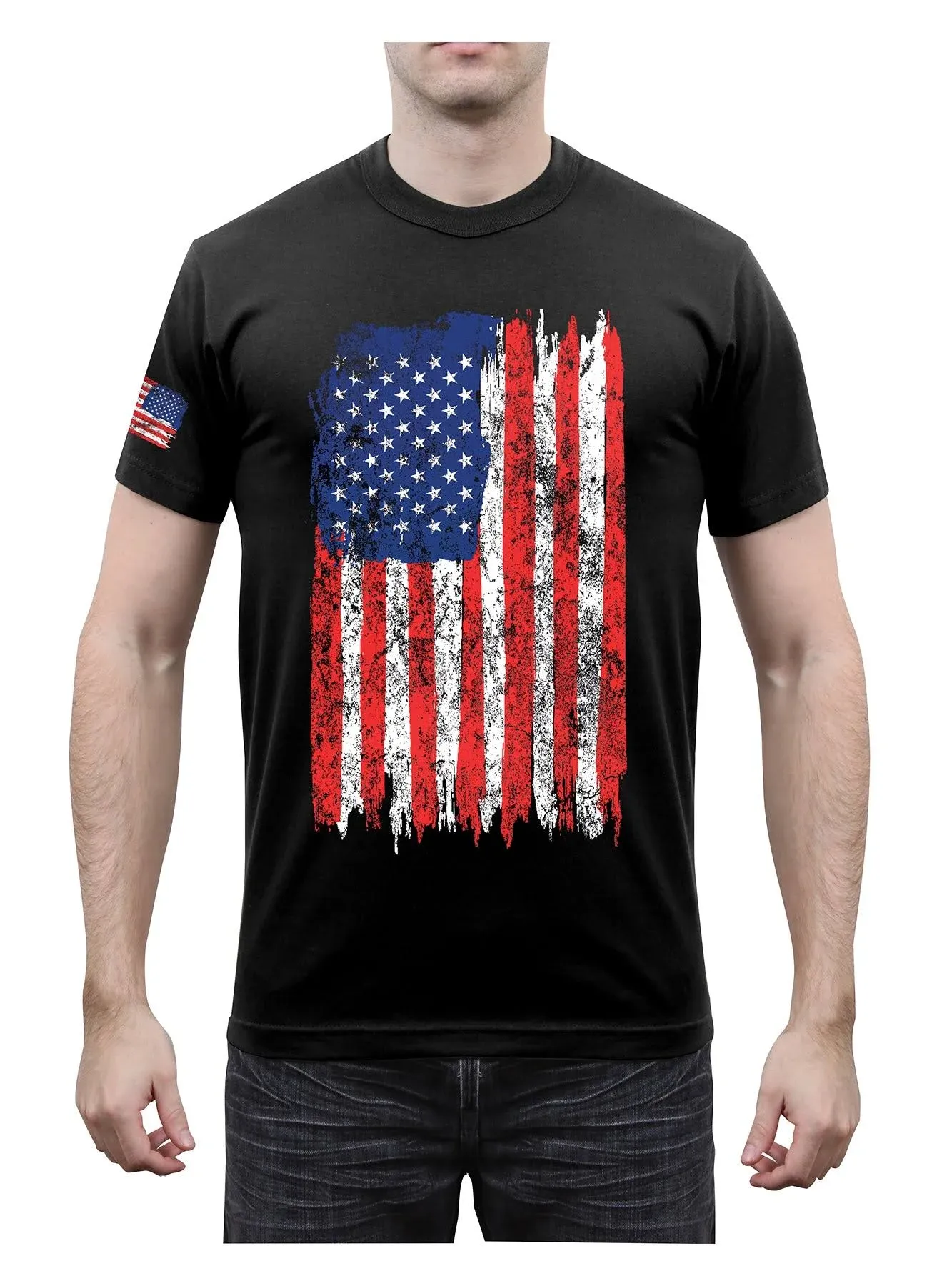 Rothco Distressed US Flag Athletic Fit T-Shirt - Comfort Short Sleeve Graphic Tee