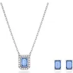 Swarovski Una set, Octagon cut, Blue, Rhodium Finished