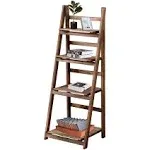 ECOMEX 4 Tier Ladder Shelf Wooden Ladder Shelf 4 Tier Bookshelf Rustic Foldable Ladder Shelf Storage Rack for Home Bedroom Office Brown