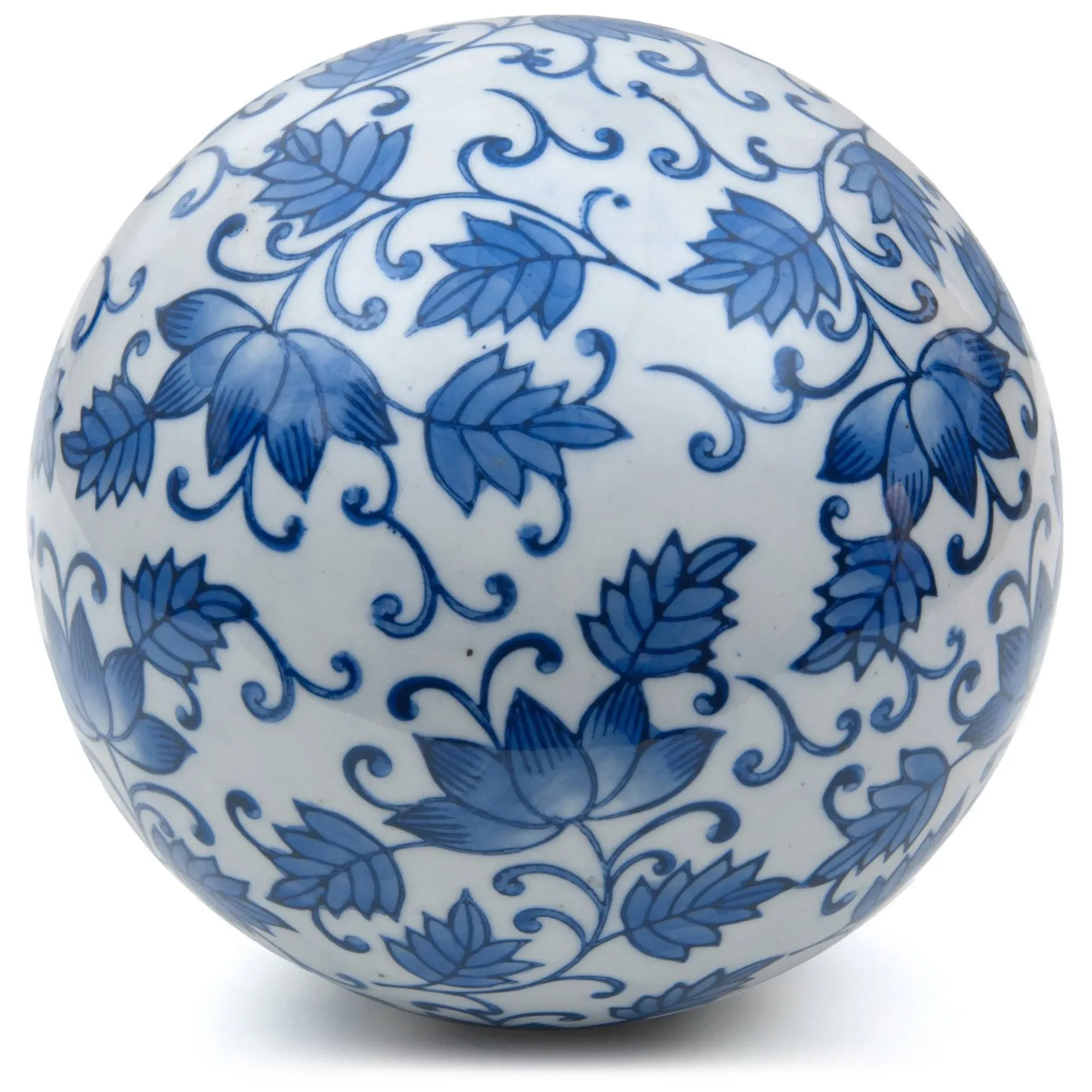 6" Decorative Porcelain Ball, Blue Leaves - Mediterranean - Decorative Objects And Figurines - by ShopLadder | Houzz