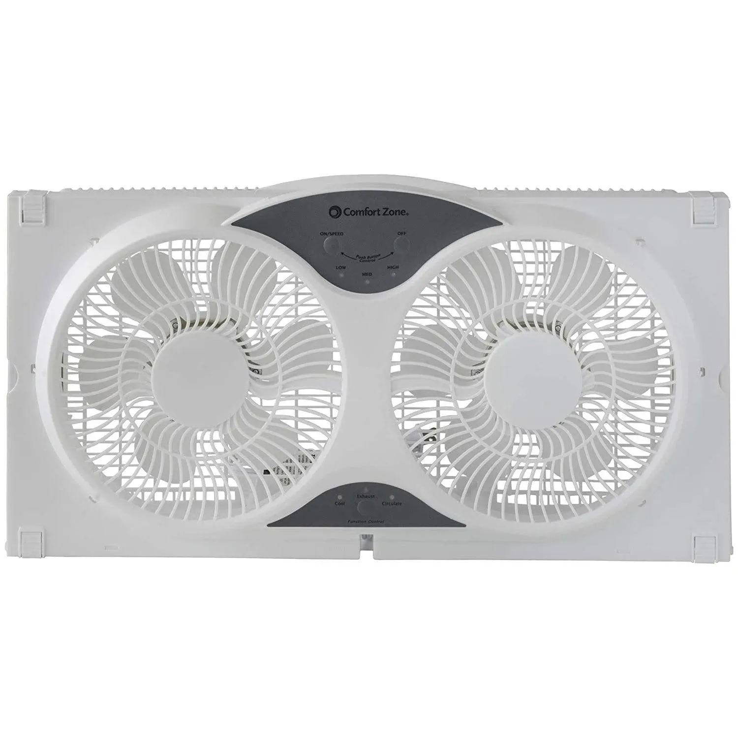 Comfort Zone CZ310R 9" 3-Speed, 3-Function, Expandable, Reversible Twin Window Fan with Remote Control, Removable Cover