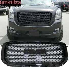 Fits 15-20 GMC Yukon Denali Style Front Upper Mesh Grille Cover Gloss Black ABS