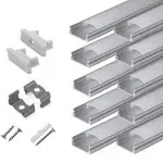 hunhun 10-Pack 6.6ft/ 2Meter U Shape LED Aluminum Channel System with Milky Cover, End Caps and Mounting Clips, Aluminum Profile for LED Strip Light Installations, Very Easy Installation