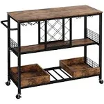 Ironck Bar Cart, Industrial Serving Cart On Wheels Kitchen Storage Cart for The Home Wood and Metal Frame, Vintage Brown