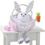 Personalized Stuffed Easter Bunny Rabbit - Basket Stuffers - Embroidered with Name for Kids (Pink)