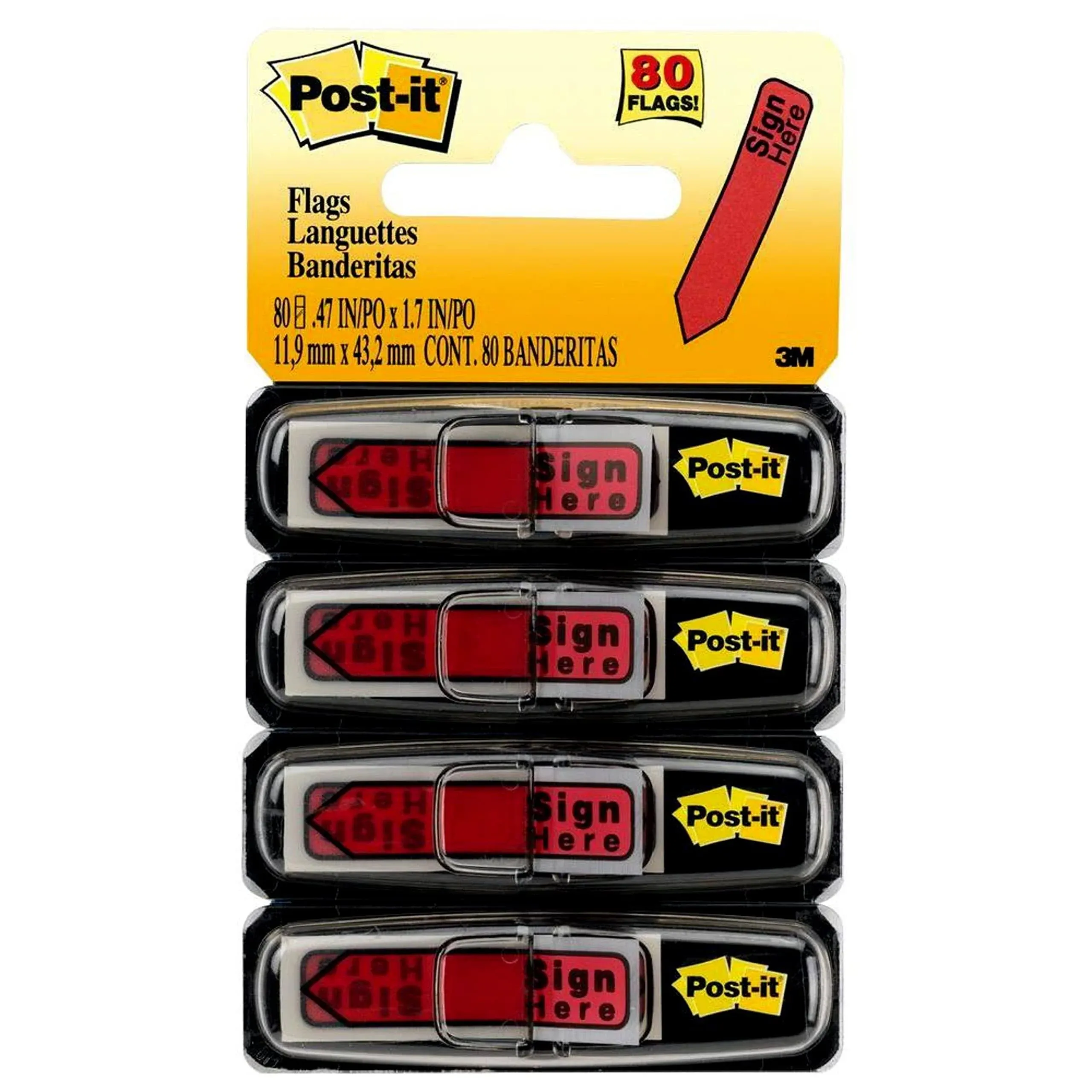 "Post-it� Flags Arrow Message 1/2' Flags in Dispenser, 'Sign Here', Red, 80/Pack MMM684RDSH"