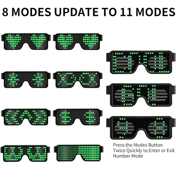 Upgrade Dynamic LED Glowing Glasses USB Rechargeable Light Up Glasses with Flashing Neon 11 Patterns Luminous Glasses