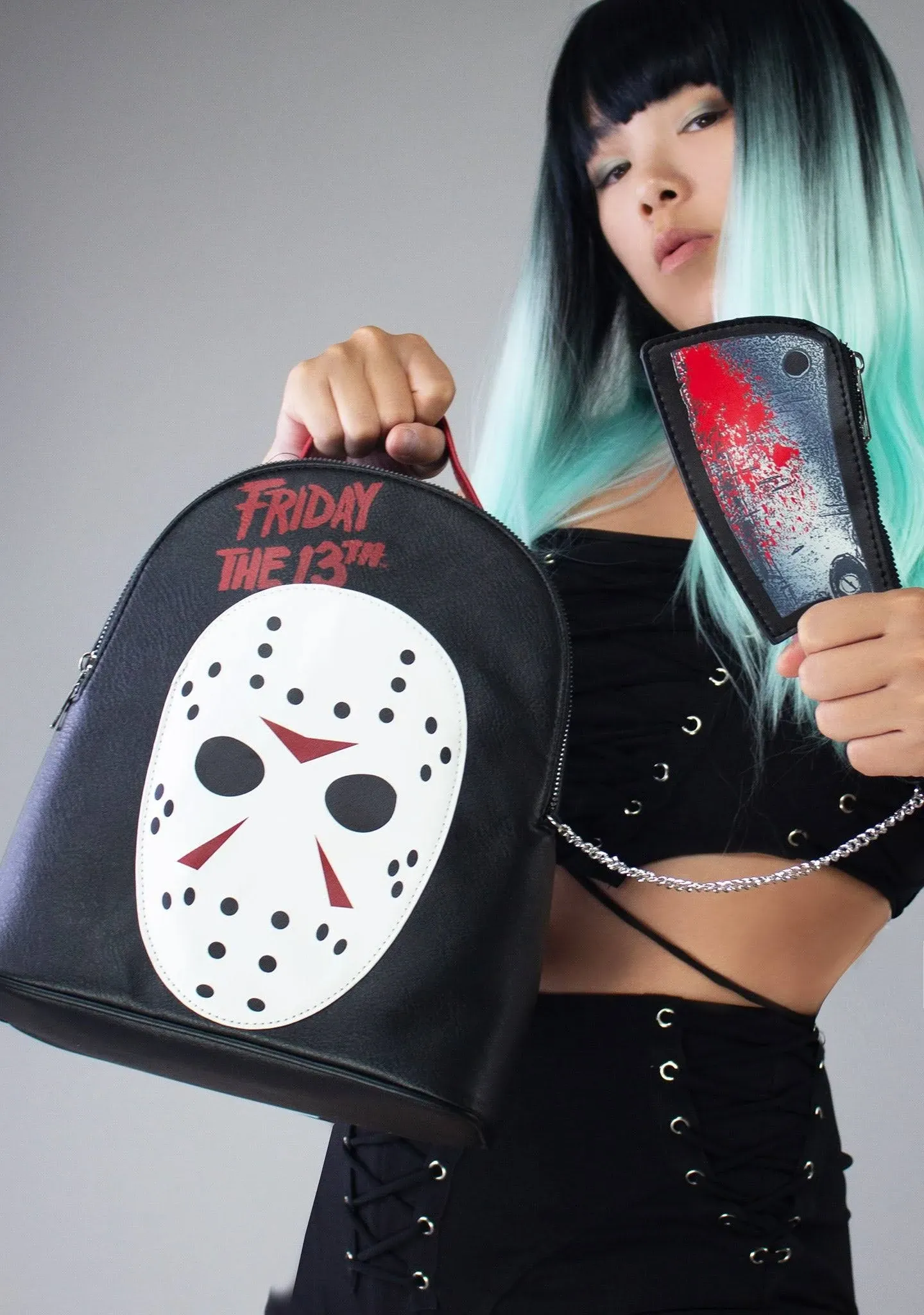 Friday The 13th Jason Mask 11 Mini Backpack With Pull Out Meat Cleaver Coin Purse