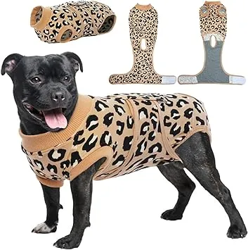 Kuoser Surgical Recovery Suit for Dogs Cats, Pet Leopard Printed Recovery Shirt ...