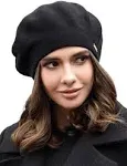 Braxton Black Beret - Warm Lined Wool Angora Knit Berets - French Paris Hat for Women