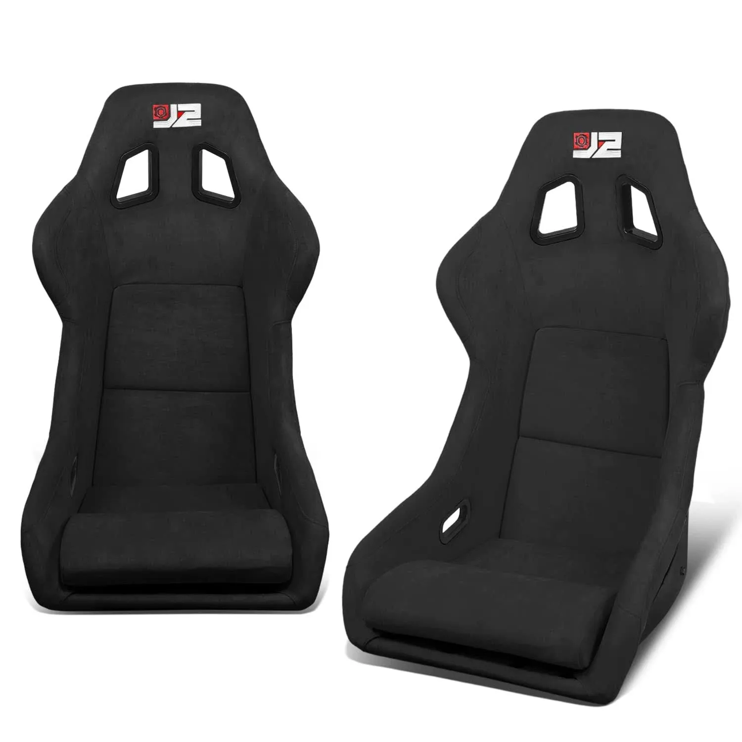 J2 Engineering J2-RS-004-BK Pair of Black Stitching Reclinable Back Rest Racing ...