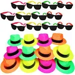 Funny Party Hats Neon Party Supplies - 80's Style Fedora Hats with Neon Mini Boas - 12 Pack - Costume Accessories for Party Goers, 80's Enthusiasts, and Pool Party Attendees