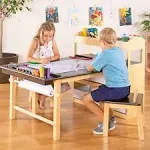 Guidecraft Deluxe Art Center: Drawing and Painting Table for Kids, W/ Two Stools