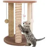 Cat Scratching Post - 3 Scratcher Posts with Carpeted Base Play Area and Perch - Furniture Scratching Deterrent for Indoor Cats by PETMAKER (Brown)