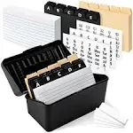 Black Index Card Holder 4x6 - Index Card Box With Index Card Dividers, Ruled Cards & Stickers - Index Card Organizer, Recipe Card Box - Flash Card Holder Box