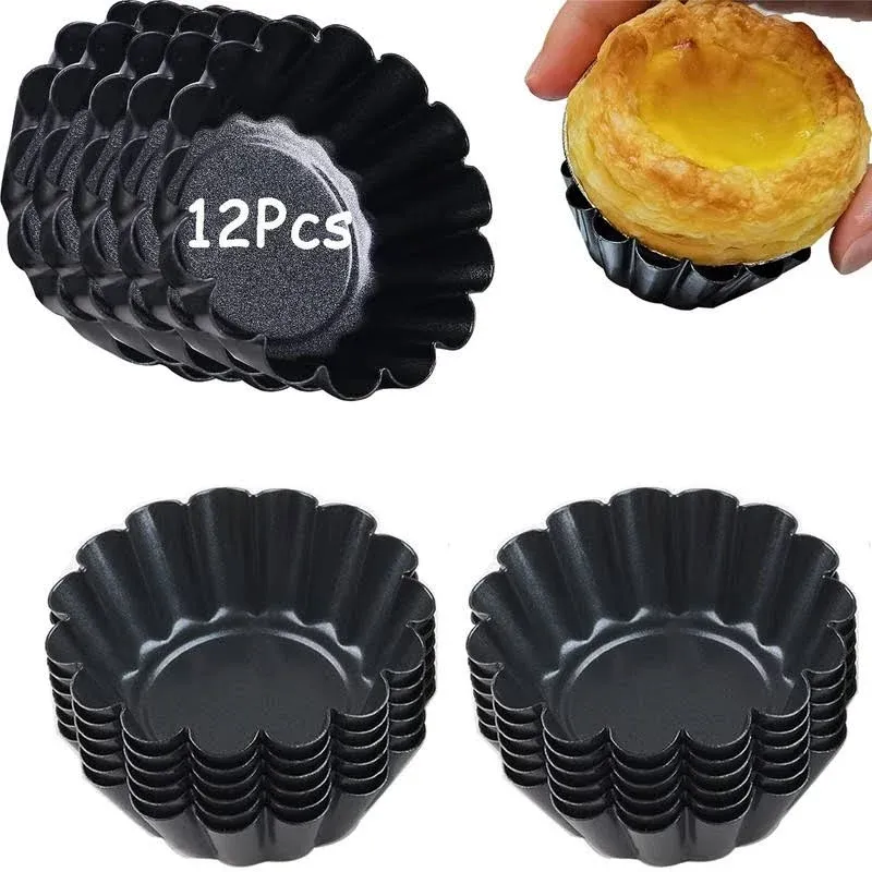 Egg Tart Molds 12PCS Tart Pan Mini Carbon Steel Non Stick Tart Pans Tart Mold...