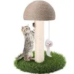 Cat Scratching Post Mushroom Claw Scratching Post for Kitty Natural Sisal Cat Scratchers Pole with Hanging Mouse Cat Interactive Toys