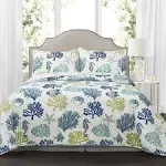 White &amp; Blue Coastal Reef Full/Queen 3-Piece Quilt Set