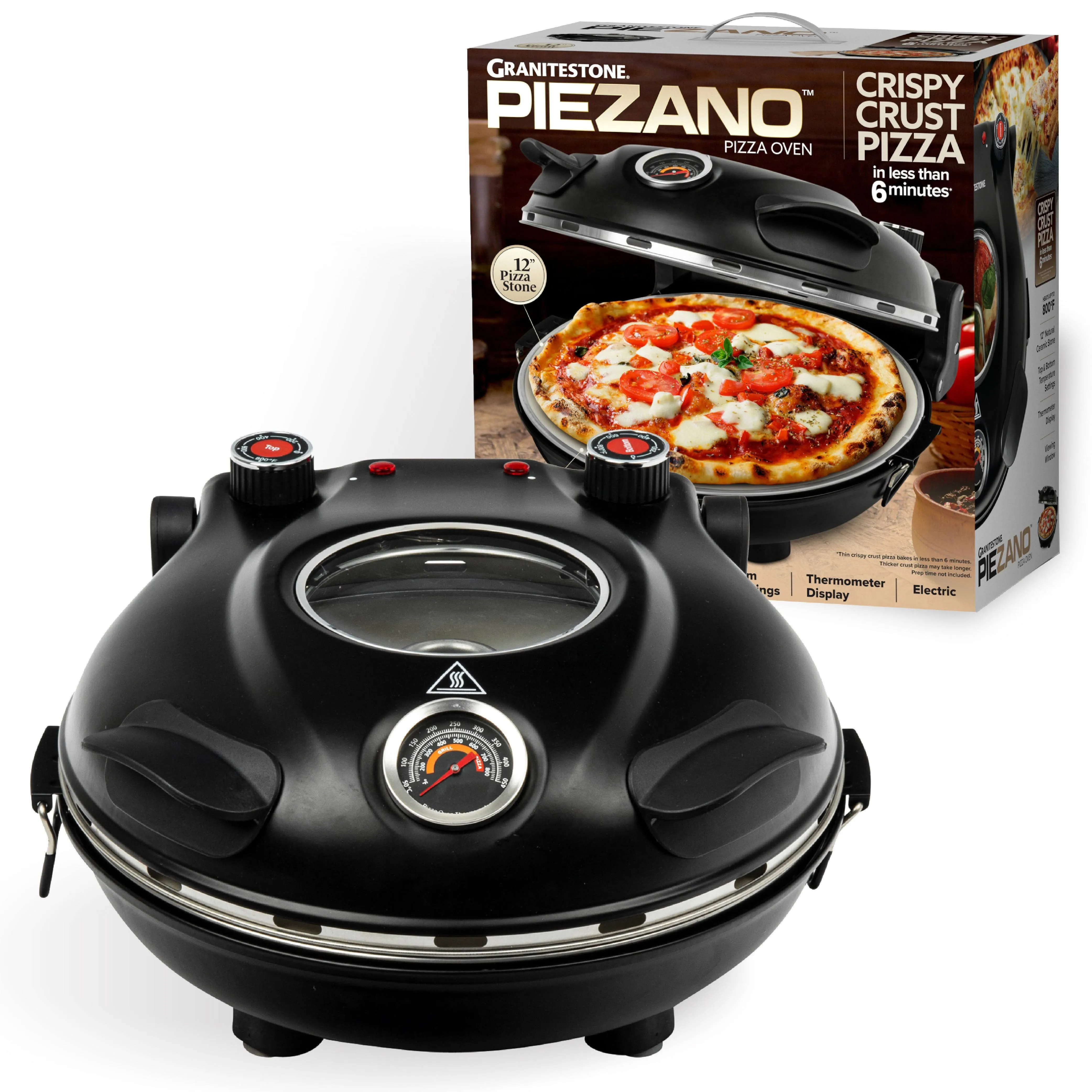 PIEZANO Pizza Oven by Granitestone – All in 1 Pizza Oven Indoor/Outdoor Portable Electric Countertop Pizza Maker Heats up to 800˚F with Pizza Stone to Simulate Brick Oven Taste at Home AS SEEN ON TV