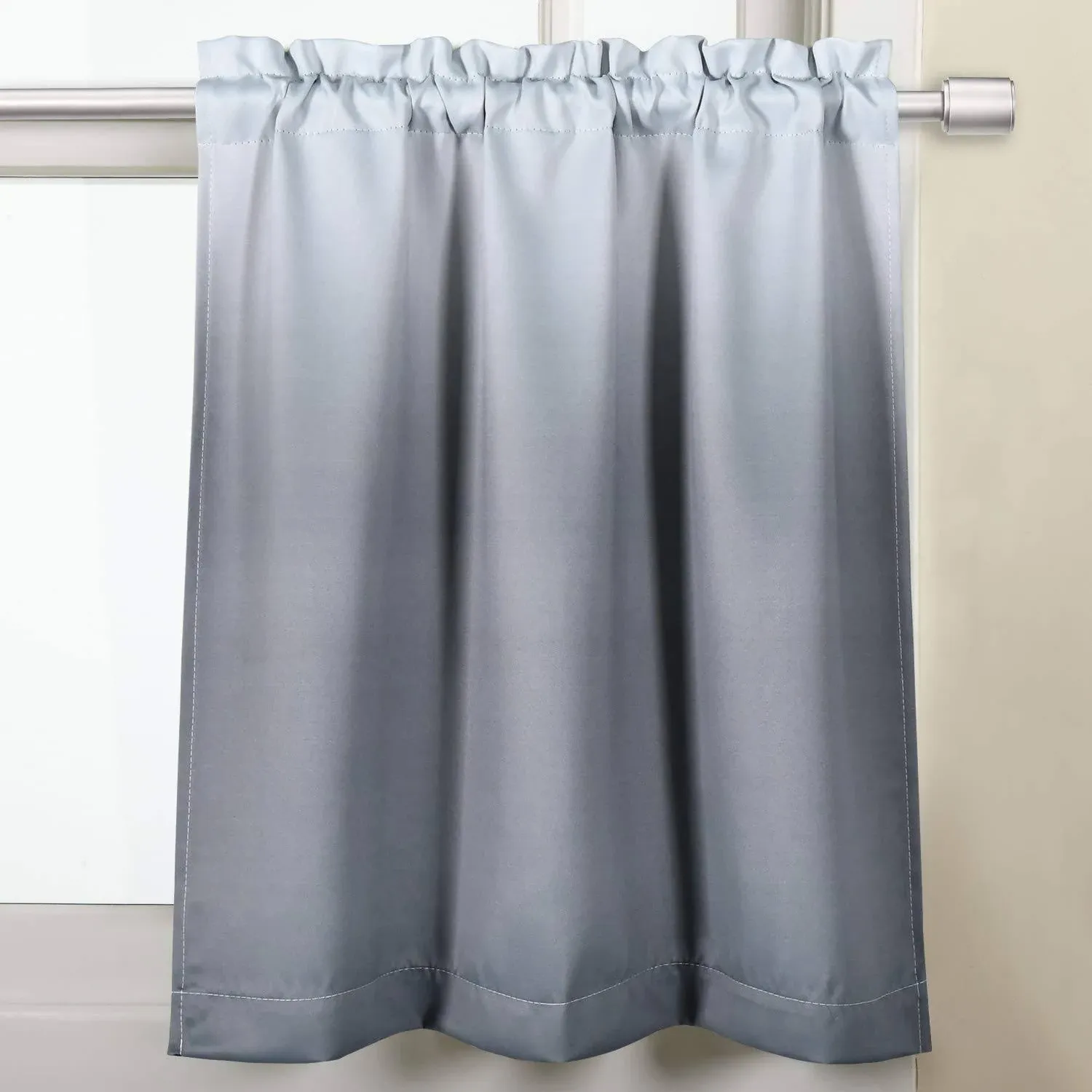 SeeGlee 24 inch Length Ombre Grey Blackout Tier Curtain for Bathroom- Water-proof Short Curtain for Kitchen Window (30 WX 24 L,Grey,1 Panel)