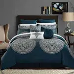 Chic Home Design Adana 9 Piece Jacquard Comforter Set Large Scale Medallion Faux Silk Bedding