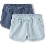 Toddler Girls Chambray Pull On Shorts 2-Pack - Blue